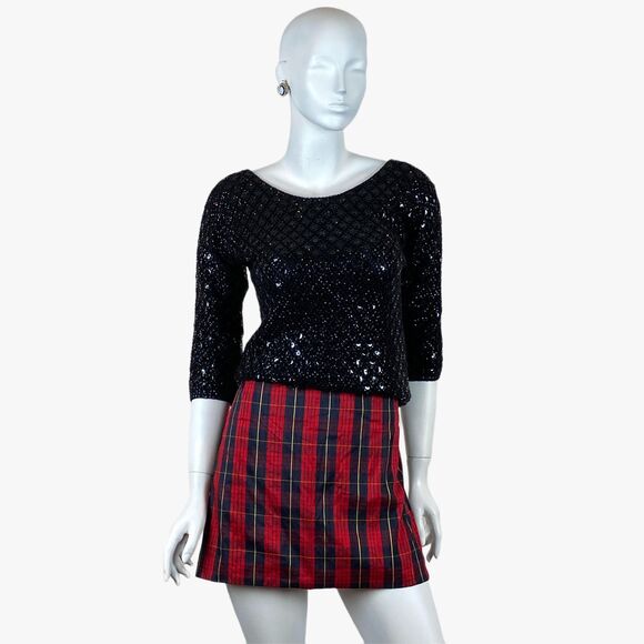 Vintage Tops - Vintage Black Sequin Sweater Wool Knit Top Party Elegant Chic Old Money 50s 60s